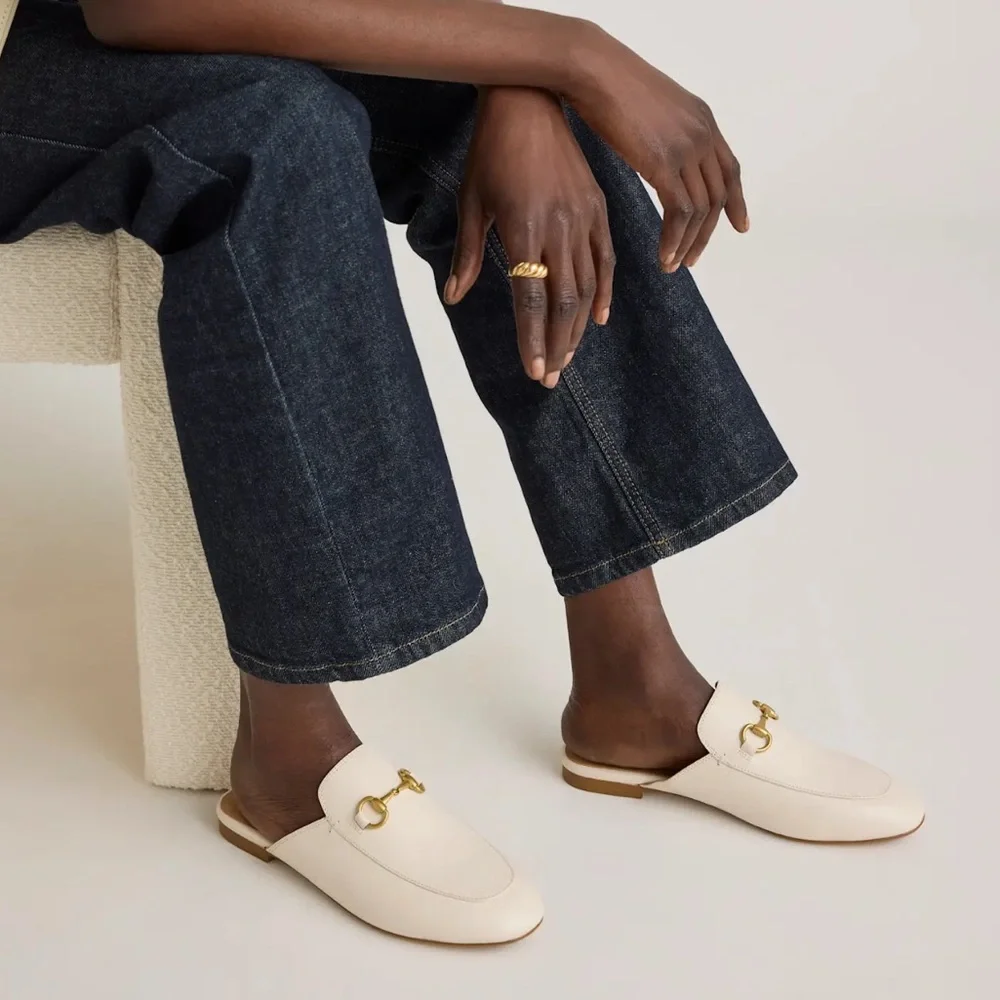 Elegant Cream Mules with Gold Accent - Picture 2 of 9